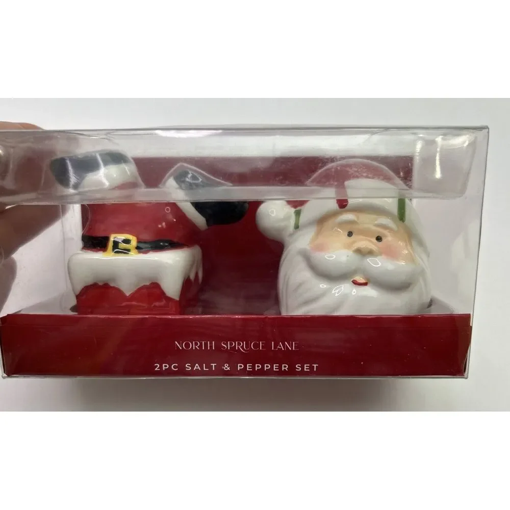 New North Spruce Lane Christmas Santa Salt and‎ Pepper Shakers